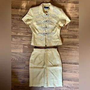 Donna Morgan Vintage Canary Yellow 100% Linen Skirt Suit